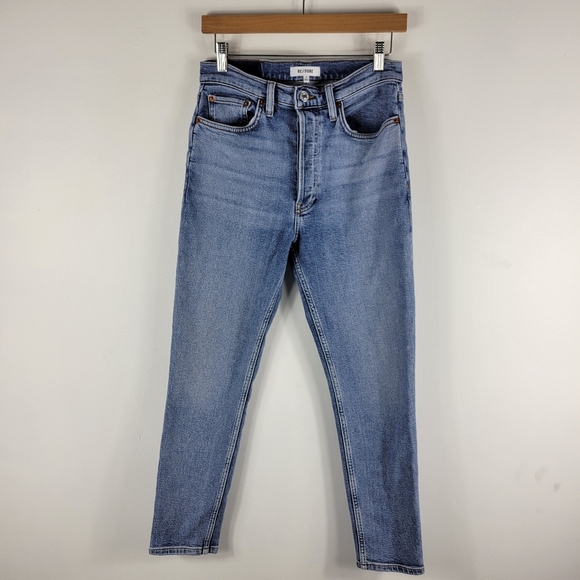 Re/Done 90s High Rise Ankle Crop Slim Straight Button Fly Jeans Mid90s - Picture 2 of 15